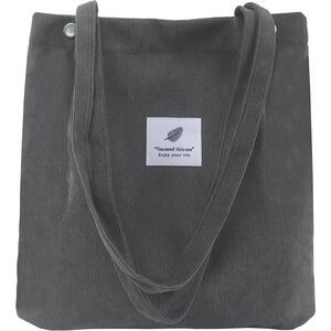 Women Dark Grey Imported Corduroy Small Canvas Shoulder Handy Tote Bag